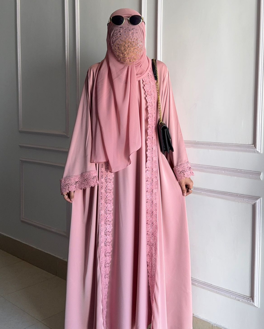 Laced Abaya - Pink