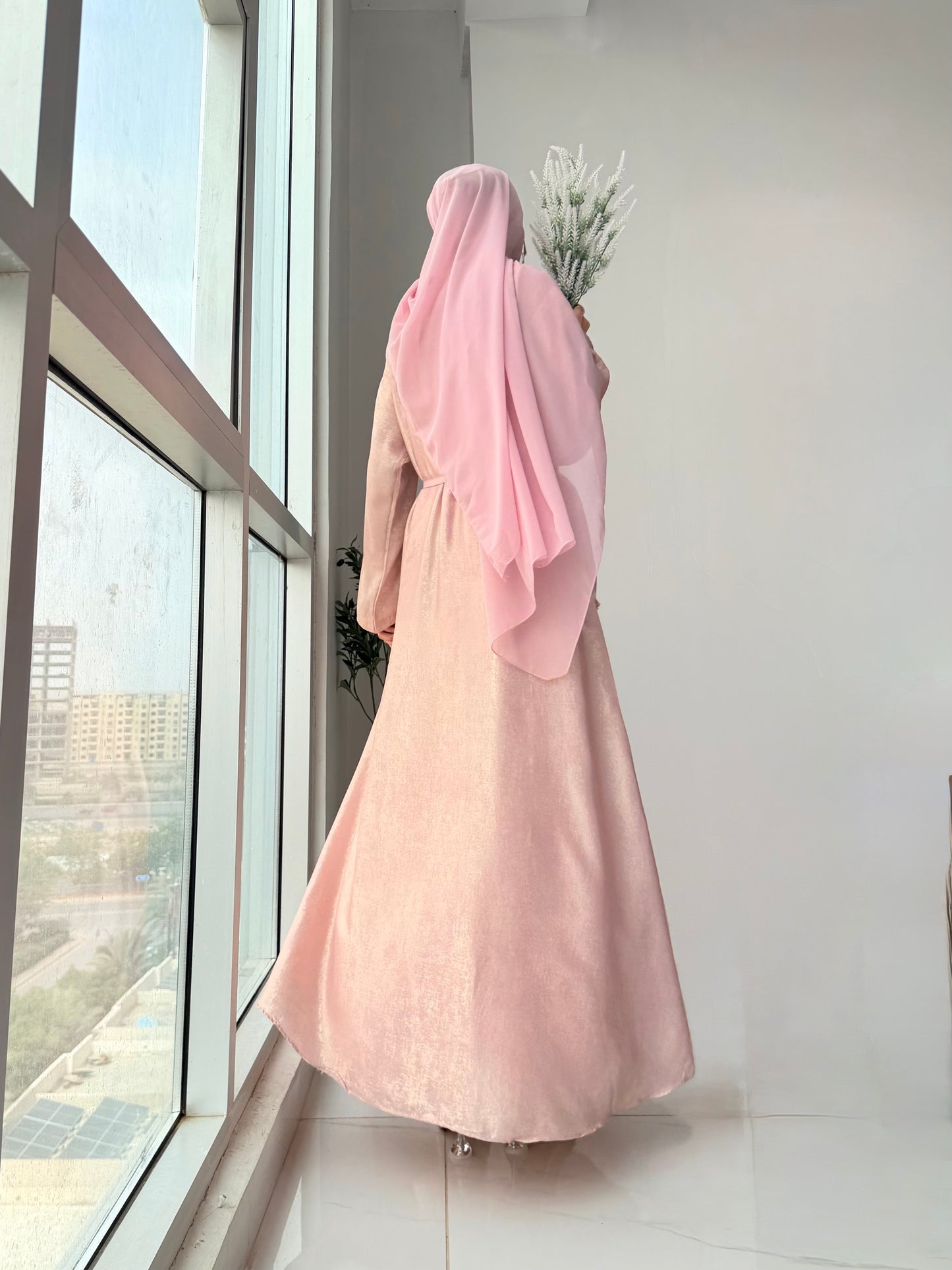 Arabic Shimmer Abaya - Pink