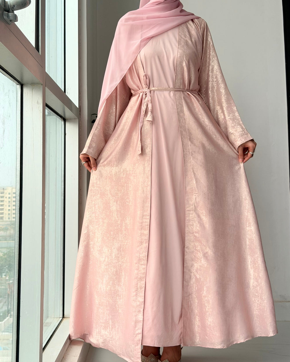 Arabic Shimmer Abaya - Pink